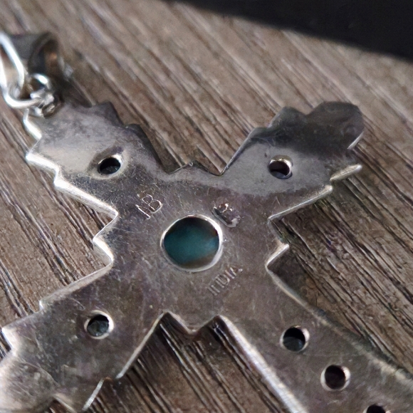 Nicky Butler 925 Sterling Silver Cross Necklace Pendant Turquoise Topaz Vintage - Picture 9 of 16